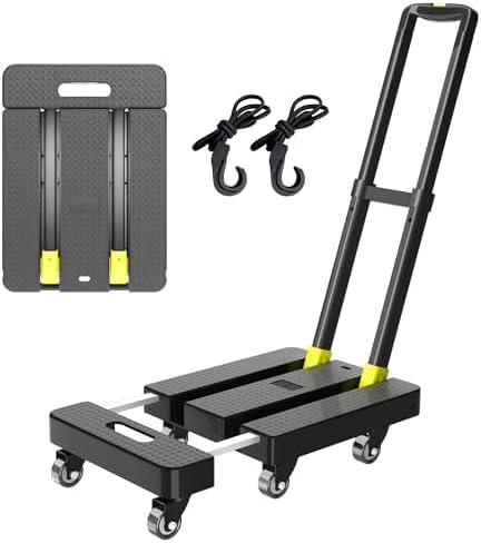 Folding Hand Truck, 500 LBS Heavy Duty Foldable Dolly Cart with Wheels, Telescoping Handle & 2 Elastic Ropes, Portable Luggage Cart for Moving, Travel, Home, Black Yellow