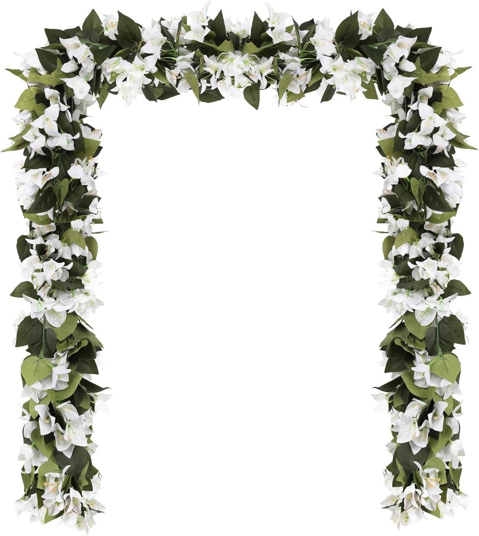 4PCS 7.2ft/Piece Artificial Bougainvillea Garland White Flower Garland Faux Silk Bougainvillea Vines for Wedding Arch Table Home Garden Wall Decor(White)