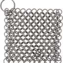 Mythrojan Cast Iron Scrubber 316 Stainless Steel Skillet Cleaner 3.9"x3.9" Chainmail Scrubber Chain Mail Scrub with Hanging Ring for Cast Iron Pre-Seasoned Pans, BBQ Grills Cookware Utensils Cleaning (10 X 10cm)