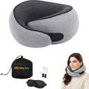 Neck Pillow Airplane 2025, Neck Pillow with 360 Ergonomic Support Design, 100% Pure Memory Foam Travel Pillow for Flight Headrest Sleep, Portable Plane Accessories, Light Grey