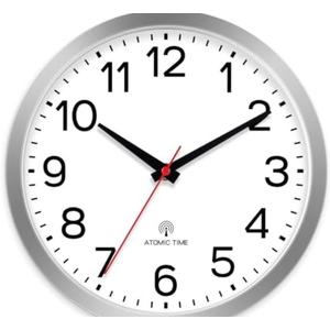 AKCISOT Atomic 12 Inch Wall Clock Analog Clocks for Indoor Kitchen, Battery Operated Clock for Bedroom Office Classroom Living Room(Silver)