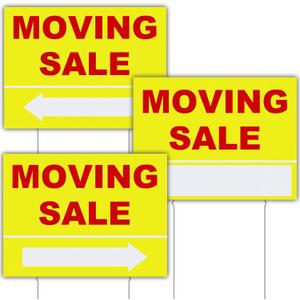 3 Pack Moving Sale Sign Kit 12 x 16 Inch Double Sided Yard Sale Signs with Stakes Corrugated Plastic Estate Sale Signs with Directional Arrows for Real Estate Agents Supplies (Yellow)