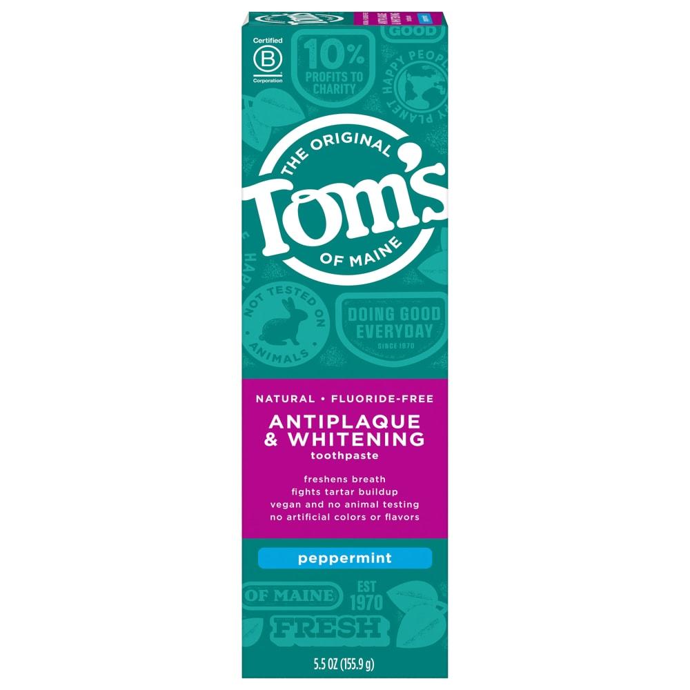 Tom's of Maine Fluoride-Free Antiplaque & Whitening Natural Toothpaste, Peppermint, 5.5 oz.