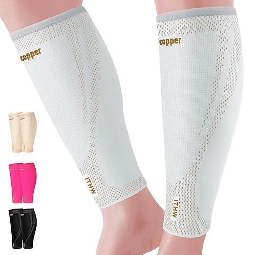 Copper Calf Compression Sleeves for Men & Women - High Stretch Graduated Compression with Anti-Slip Grip | Breathable & Smooth Lining Footless Design for Runners, Shin Splints, Leg Fatigue & Travel (1 Pair) (Small, Black)