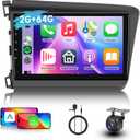[2G+64G] Car Radio for Honda Civic 2012 2013 2014 2015 Android Car Stereo Carplay Wireless Android Auto, Hodozzy 9 inch Touch Screen with GPS/WiFi/Bluetooth, FM RDS, Mirror Link,Backup Camera