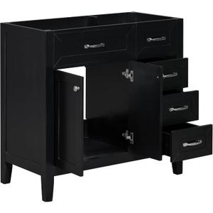 Vanity 36" Floor Cabinet Without Top Sink - Multi-Functional Bathroom Cabinet With Doors & 3 Drawers, Modern Pedestal Storage Base Only (No Basin), 35.5"D x 17.7"W x 35"H Black