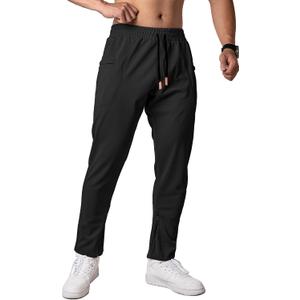 Men's Workout Pants with Zipper Pockets (Black, M)