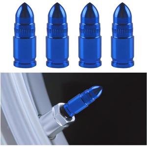 4PCS Car Tire Valve Stem Caps, Bullet Style Dustproof Vehicle Air Cover, Aluminum Alloy Waterproof Automotive Valve Dust Caps Accessories, Universal for Trucks, Bikes, Motorcycles (Blue)
