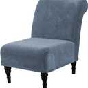 H.VERSAILTEX Armless Accent Chair Covers Thick Velvet Armless Chair Slipcovers High Stretch Chair Covers for Living Room Hotel Machine Washable Furniture Protector with Elastic Bottom, Stone Blue
