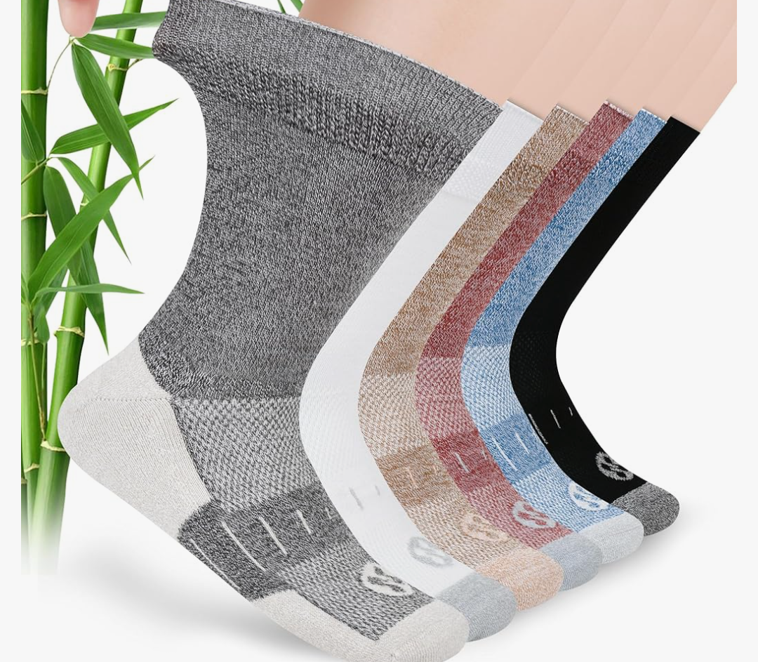 Diabetic Socks for Men,6 Pairs Non Binding Crew Diabetic Socks for Men Size 9-12