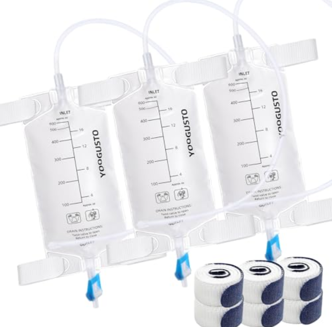 2 Pack Nephrostomy Bags 600ml with Soft 24 Inch Tube, Urine Drainage Bag Portable Fluid with Twist Valve and Adjustable Leg Straps