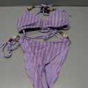 ZAFUL Women's Bikini Sets Beads Triangle Swimsuits 2 Piece String High Cut Cheeky Bathing Suits (Purple, XL)