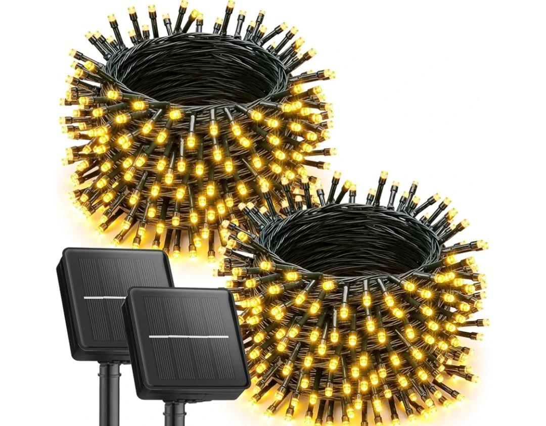Brightown 2 Pack Solar String Lights Outdoor Waterproof, 92Ft 240 LED Solar Lights Outdoor with 8 Modes, Outdoor Light Solar Powered for Patio Yard Tree Garden Party Decorations, Warm White