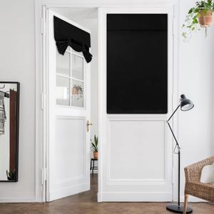 HOMEIDEAS Blackout French Privacy Door Curtains for Door Window,Curtains for Glass, Thermal Insulated Tie Up Shade Window Covering for Bedroom, Black, W26 X L40 Inch, 1 Panel