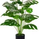 Der Rose 28" Black Pot Fake Monstera Plants, Large Artificial Potted Plants for Indoor & Outdoor Floor Front Porch Modern Decor