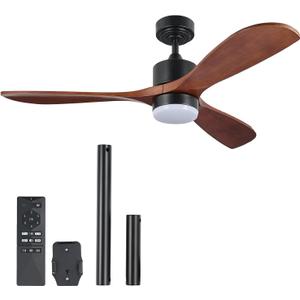 VONLUCE Ceiling Fans with Lights, 52 Inch Ceiling Fan with Remote, 6 Speed Reversible Noiseless DC Motor, Stepless Dimming, Wood Ceiling Fan for Outdoor Indoor Farmhouse Patios, Walnut