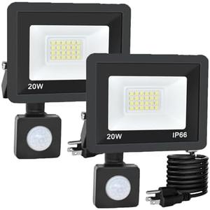 Motion Sensor Flood Light Outdoor2-Pack, 20W Plug in Motion Sensor Light with 4.9ft Cord, IP66 Waterproof Floodlights with Photocell 6000K Super Bright Security Light for Garden Patio