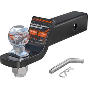 AC-DK Trailer Hitch Ball Mount for 2 inch Receiver,2 inch Drop Hitch,with 2-Inch Ball,7,500 lbs Capacity Ball Hitch, 750lbs Tongue Weight,Includes Hitch Pin