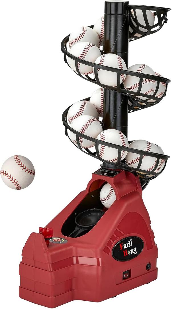 Furlihong 698TPCBH 4-in-1 Toss Machine for Baseball Tennis Pickleball and Cricket, Adjustable Height and Distance, Multi-Sport Training for Family and School Use