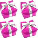 Pink Lovely Christmas Cube Gift Box Shape Party Balloon With Sliver Ribbon, Square Present Gift Box Cube Mylar Xmas Decoration Balloons For New Year Birthday Baby Shower Wedding Party Supplies