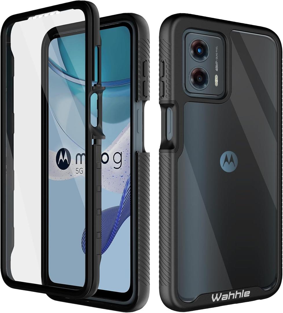 wahhle Compatible with Moto G 5G 2023 Case, Moto G Power 5G 2023 Case, Built in Screen Protector Full Body Shockproof Slim Fit Bumper Protective Phone Cover for Men Women-Black