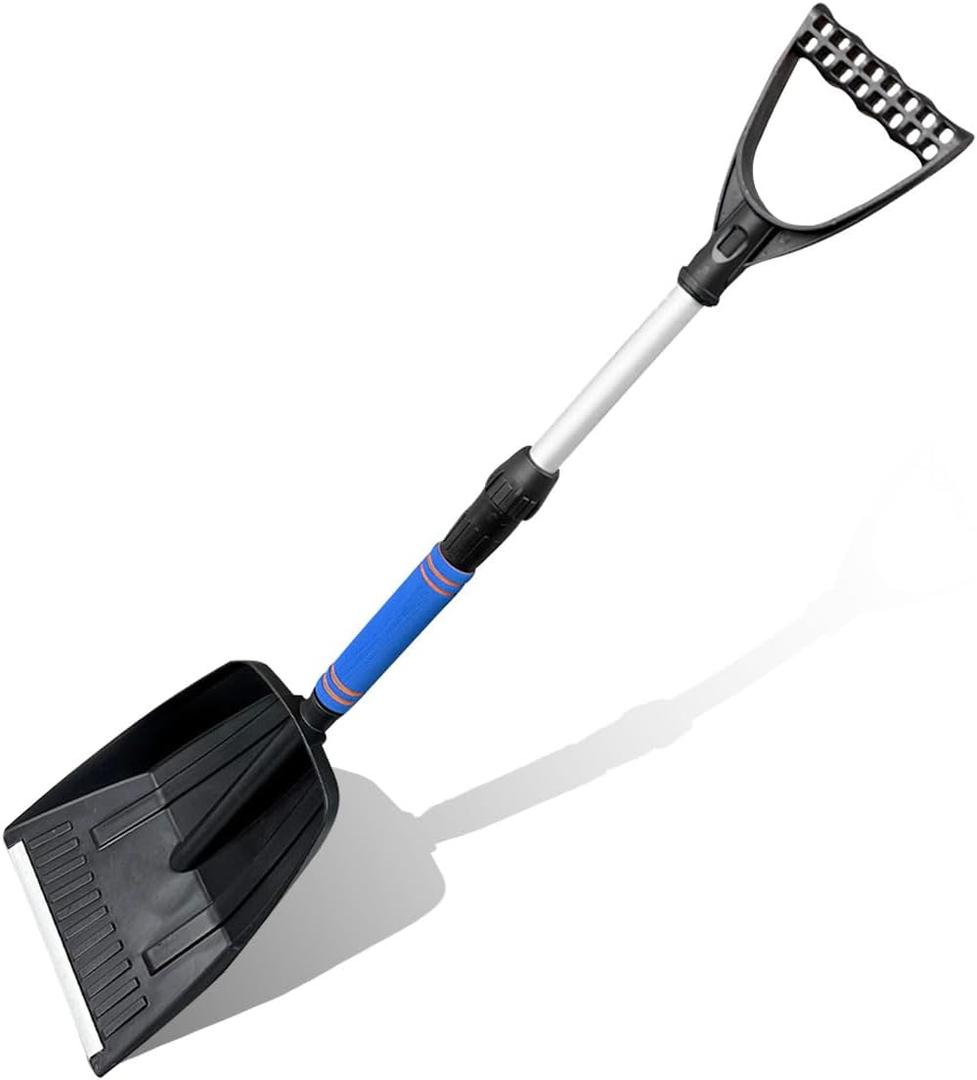Car Snow Shovel, Multifunctional Heavy Duty Automotive Windshield Ice Removal Tool with Foam Grip & Extendable Handle, Portable D-Grip Emergency Snow Cleaner for Car Truck (Blue)