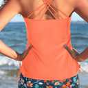 Tempt Me Two Piece Tankini Swimsuits for Women Tummy Control Bathing Suit with Shorts Athletic Swimwear Orange Floral L