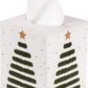 Christmas Tissue Box Cover, Rustic Wooden Square Tissue Holder with Slide-Out Bottom, Farmhouse Holiday Tissue Box for Bathroom, Living Room, Bedroom, Office, Kitchen, Tabletop Xmas Decorations