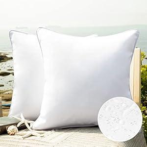 Phantoscope Pack of 2 Outdoor Waterproof Solid Throw Decorative Pillow Cover Decorative Square Outdoor Pillows Cushion Case Patio Pillows for Couch Tent Sunbrella (18''x18'', White)