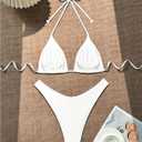 GORGLITTER Women's High Waisted Thong Bikini Set Halter Triangle Tie Back Swimsuit Bathing Suit (White, M)