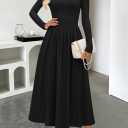 MEROKEETY Women's Fall Long Sleeve Wedding Guest Dresses 2025 One Shoulder Elegant Formal Pleated Midi Maxi Dress (Black, XL)
