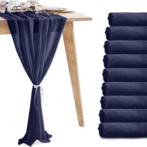10 Pack 10ft Navy Blue Chiffon Table Runners Wedding Table Runner Sheer Romantic Tulle Table Runner for Christmas Wedding Bridal Tea Party Baby Shower Birthday Party Table Decorations(120 x 12 in)