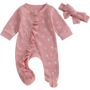 Halloween Baby Boy Girl Outfit Pumpkin Long Sleeve Onesie Romper Jumpsuit Halloween Clothes Girl Boy (Newborn, Pink Christmas Tree)