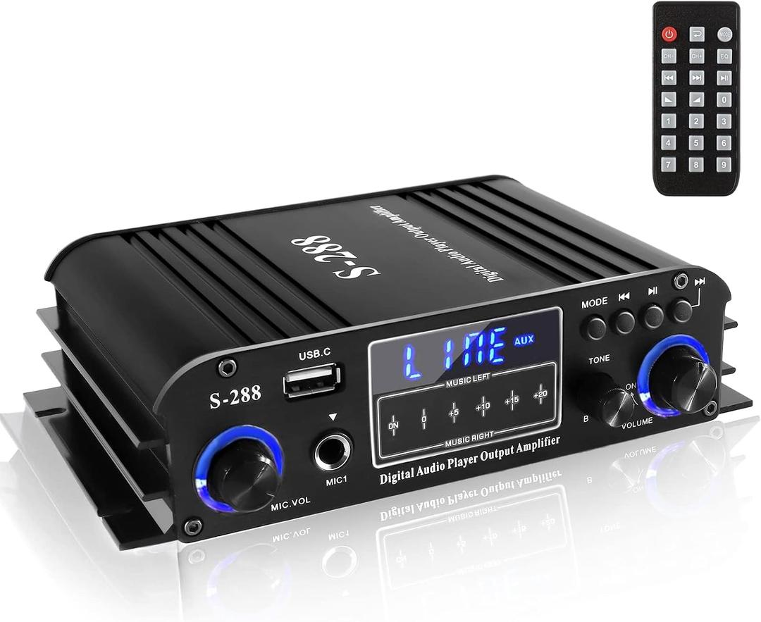 Romicta 4 Channel Bluetooth 5.0 Stereo Amplifier, 50Wx4 Home Audio Stereo Receiver, 1200W Max, USB/SD/FM, Class D HiFi Power Amp for Home Theater, Car & Karaoke, Includes Remote & Power Adapter