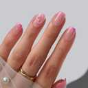 BTArtbox French Tip Press On Nails - A Little Romance, Lamp-Curable 4-Week Wear Hot Pink Short Square Press On Nails with Glue and Adhesive Tabs, Easy-to-Apply in 16 Sizes - 32 Nails All-in-One Kit