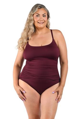 La Blanca Women's Island Goddess Rouched Body Lingerie Mio One Piece Swimsuit, Dark Cherry, 12. Size S, M.