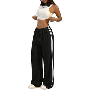 SHENHE Women's Wide Leg Loose Sweatpants Low Rise Y2k Drawstring Workout Sports Pants (Black, XS)