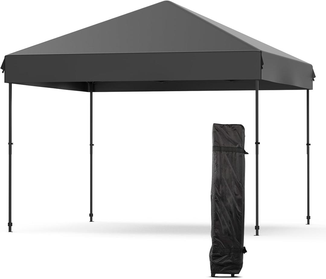 10X10 Pop Up Canopy Tent,Easy Up Outdoor Sun Shade,Commercial Street Vendors Party Tents,Instant Outdoor Sun Shade for Events,Parties,Camping- Commercial Gazebo with Roller Bag,8 Stakes & 4 Sandbags (Black)