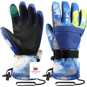 Ski Gloves,Winter Snow Waterproof Gloves Touchscreen Skiing & Snowboarding Cold Weather Glovess,Fits Both Men & Women,for ParentChild Kids with Wrist Strap (XXXS(Fit Kids 2-4 Years), Blue)