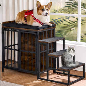 41.73" Furniture Style Dog Crate with Cushion,Wooden,Rustic Brown