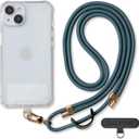 Universal Phone Lanyard, Anti-Theft Crossbody Strap for iPhone 15 Pro Max and Most Smartphones, Adjustable Cell Phone Neck Holder w/ 2 Non-Adhesive Tether Tabs for Men and Women, Teal/Gold