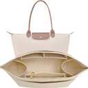Purse Organizer Insert for Longchamp Le Pliage L Handbag Insert Felt Long Champ Tote Bag Organizer Insert with Cup (Beige, Large)