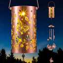Retisee Butterfly Solar Wind Chimes Outdoor Metal Butterfly Gifts Solar Light Windchimes Outside Indoors Christmas Decoration Birthday Gift for Home Lawn Porch Patio Garden Yard
