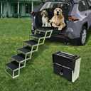 PENSUN Dog Ramps for Small & Big Dogs Portable Folding Pet Stairs with Nonslip Surface Foldable Truck Ramp Stairs for Car, SUV and Trucks, Supports Up to 250LBS, 6 Steps