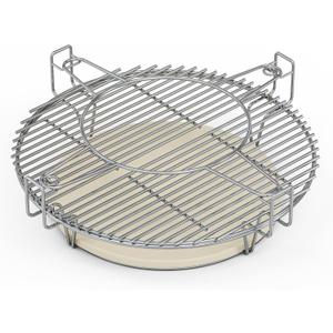 SafBbcue 18" Cooking Grate System for Kamado Joe Classic and Other Kamado Grills, Multi-Level Cooking Rack for Large Big Green Egg BGE Charcoal Grill, Flexible Grill Grate Base Set with Heat Deflector