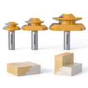 3 PCS Professional 45 Degree Lock Miter Router Bit Set - Carbide Tipped, 1/2" Shank, Cutting Height: 1/2", 3/4", 1", Woodworking Tools for Cabinets, Drawers, Doors & Furniture