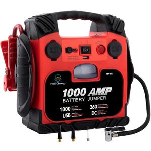 Car Battery Jump Starter with Air Compressor Portable Tire Inflator,260PSI 1000Amp Battery Booster Jumper Box(Up to 5L Gas or 5L Diesel) Power Station 12V DC Outlet USB Port,LED Light