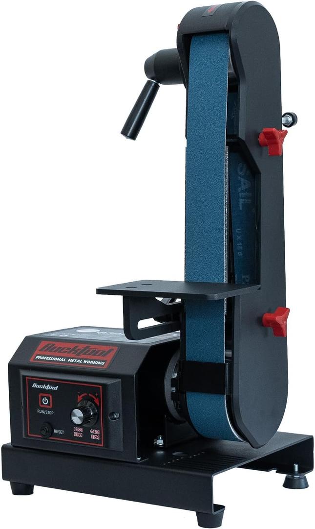 Bucktool Variable Speed 242 Inch Belt Sander 3.5A DC Motor with Control Panel, Quick Belt Release, Adjustable Foot, Horizontal or Wall-Mountable Bench Machine for Knife Making and Metalworking
