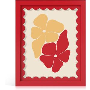 8x10 Picture Frame with Real Glass, Wooden cute 8 x 10 Photo Frame with Wavy Mat for Tabletop and Wall Hanging, Red, 1 Pack
