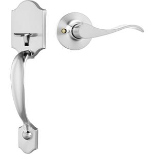 goldenwarm Front Door Handle, Nickel, Single Cylinder, Reversible Lever, Adjustable, 11 x 2 inches, 2.67 lbs, Stainless Steel, Brushed Finish, Entry Way Handleset